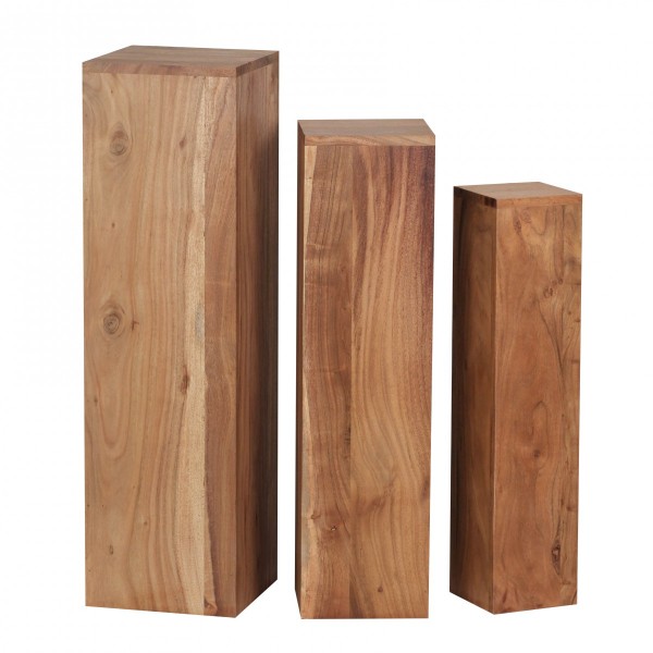 wonido Beistelltisch 3er Set Massivholz, Tische, Holztisch Natur-Produkt, Echtholz Beistelltische Dekosäulen, Drei Holztische Braun, Blumenhocker Holz Modern