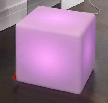 Moree Cube LED Leuchtwürfel / Sitzwürfel, beleuchtet, B 44, L 44, H 45 cm, PE seidenmatt, mit E27 (230 V) LED-Leuchtmittel, inkl. Fernbedienung, für Innen